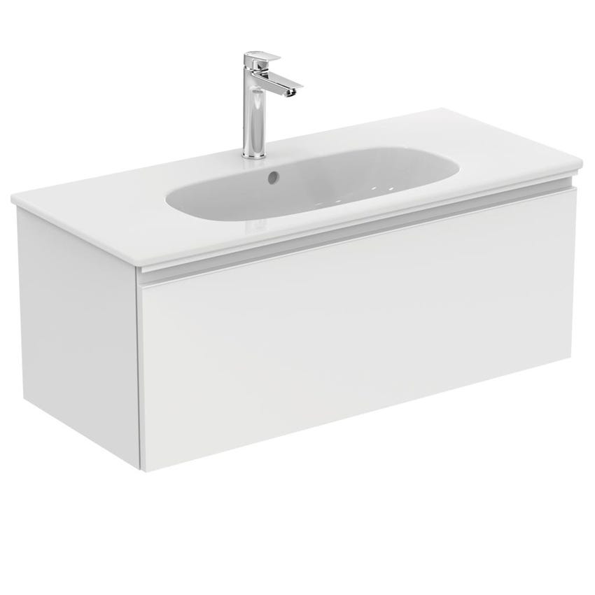 Immagine di Ideal Standard TESI lavabo top L.100 cm monoforo, con troppopieno, colore bianco seta finitura opaco T3508V1