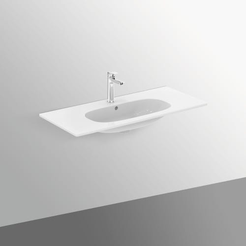 Immagine di Ideal Standard TESI lavabo top L.100 cm monoforo, con troppopieno, colore bianco seta finitura opaco T3508V1