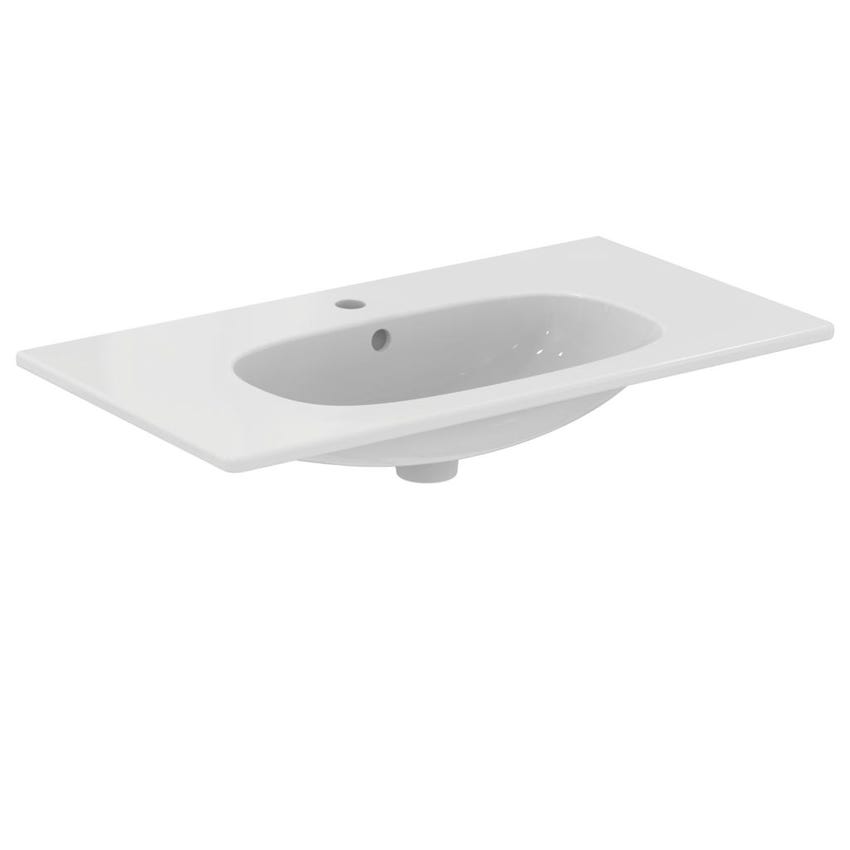 Immagine di Ideal Standard TESI lavabo top L.80 cm monoforo, con troppopieno, colore bianco seta finitura opaco T3509V1