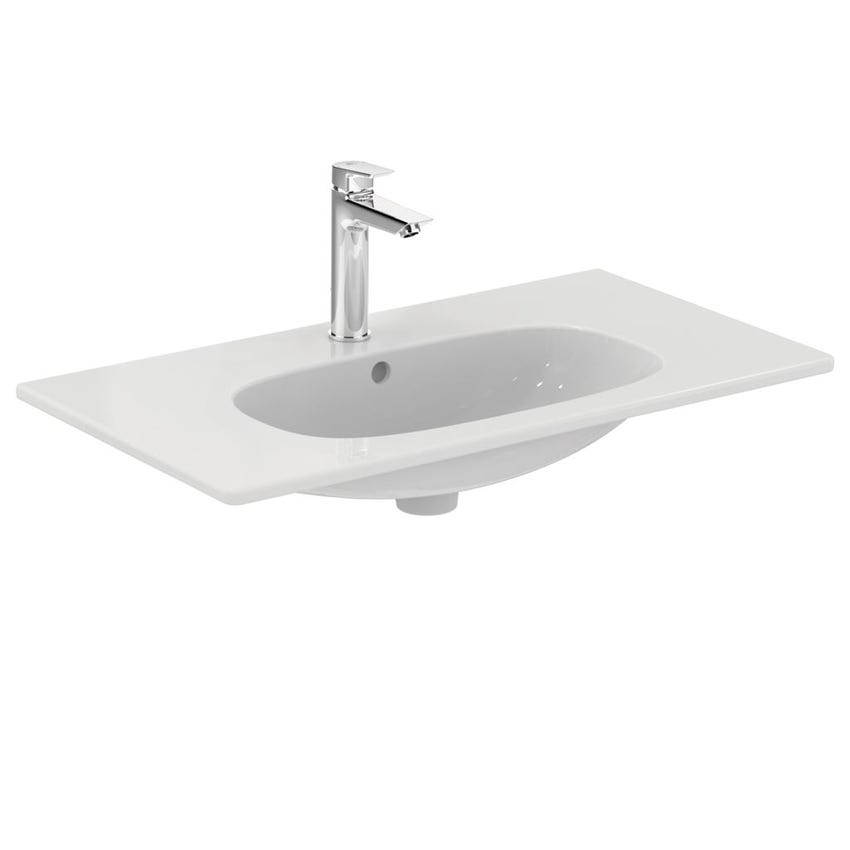 Immagine di Ideal Standard TESI lavabo top L.80 cm monoforo, con troppopieno, colore bianco seta finitura opaco T3509V1