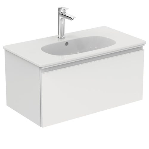 Immagine di Ideal Standard TESI lavabo top L.80 cm monoforo, con troppopieno, colore bianco seta finitura opaco T3509V1