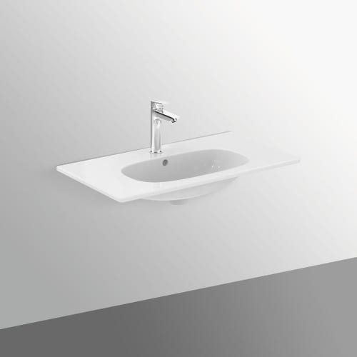 Immagine di Ideal Standard TESI lavabo top L.80 cm monoforo, con troppopieno, colore bianco seta finitura opaco T3509V1