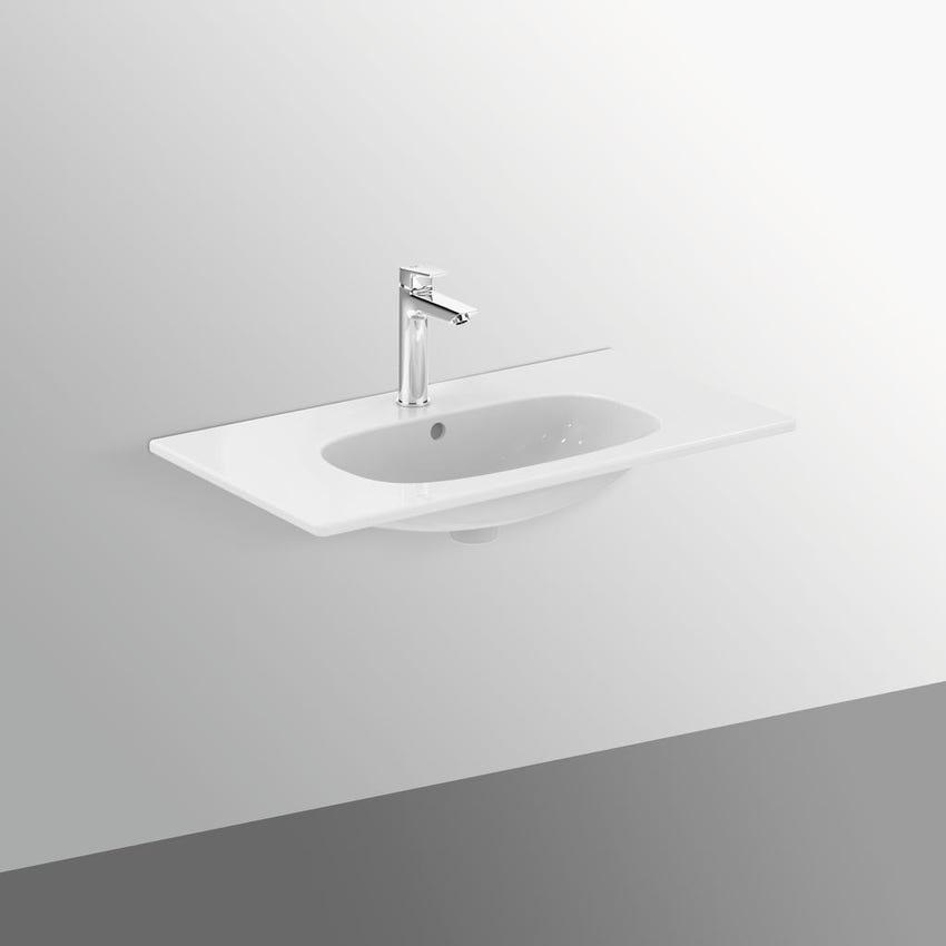 Immagine di Ideal Standard TESI lavabo top L.80 cm monoforo, con troppopieno, colore bianco seta finitura opaco T3509V1