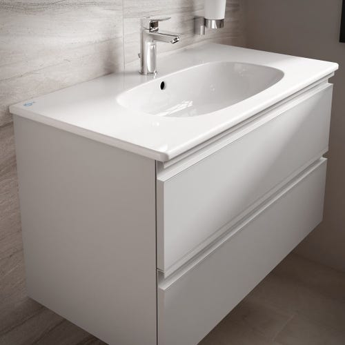 Immagine di Ideal Standard TESI lavabo top L.80 cm monoforo, con troppopieno, colore bianco seta finitura opaco T3509V1