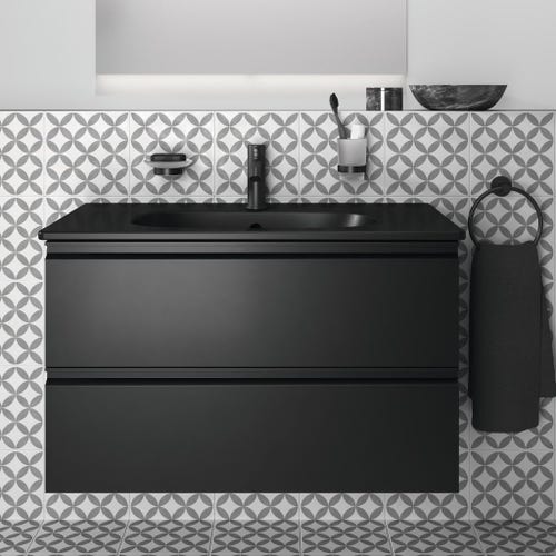 Immagine di Ideal Standard TESI lavabo top L.80 cm monoforo, con troppopieno, colore nero finitura opaco T3509V3