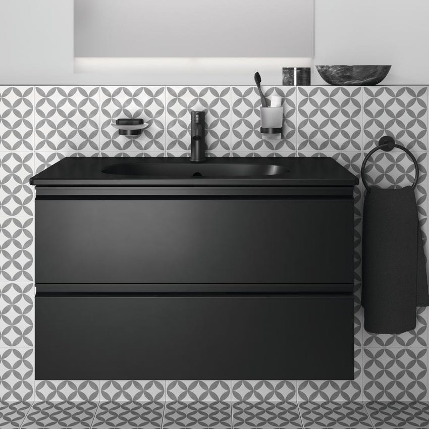 Immagine di Ideal Standard TESI lavabo top L.80 cm monoforo, con troppopieno, colore nero finitura opaco T3509V3