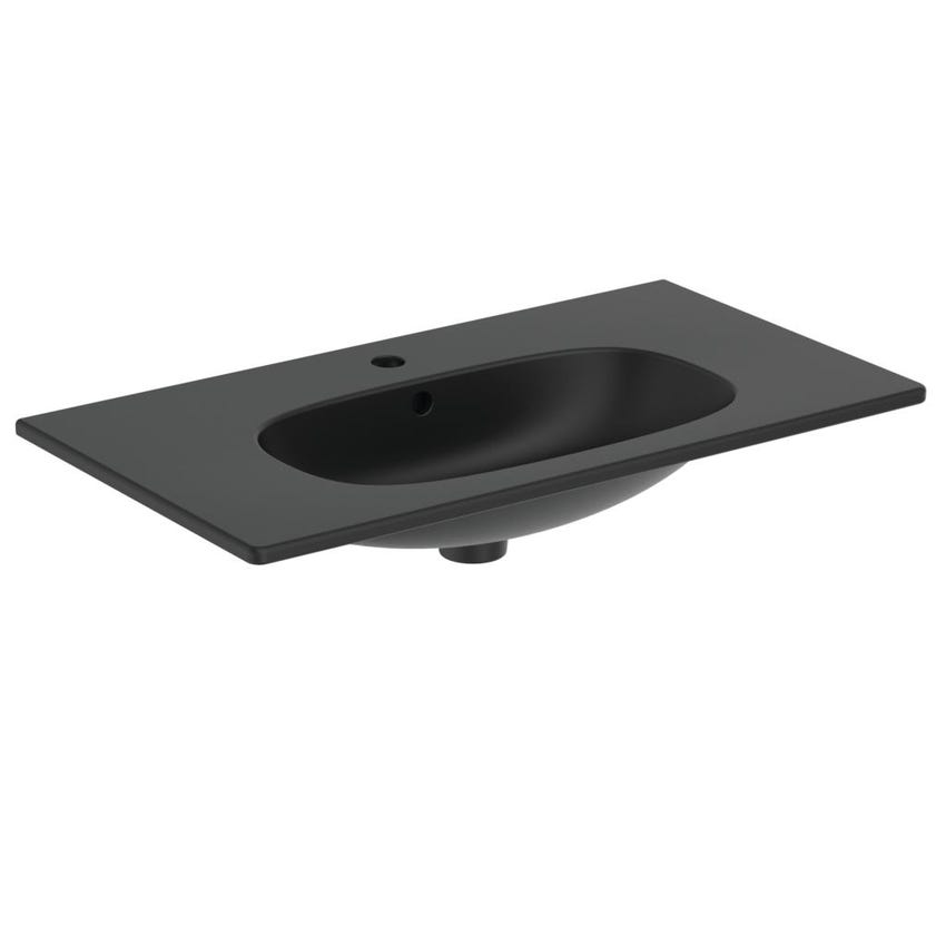 Immagine di Ideal Standard TESI lavabo top L.80 cm monoforo, con troppopieno, colore nero finitura opaco T3509V3