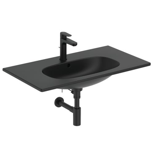 Immagine di Ideal Standard TESI lavabo top L.80 cm monoforo, con troppopieno, colore nero finitura opaco T3509V3