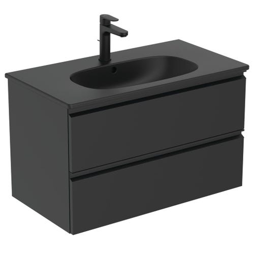 Immagine di Ideal Standard TESI lavabo top L.80 cm monoforo, con troppopieno, colore nero finitura opaco T3509V3