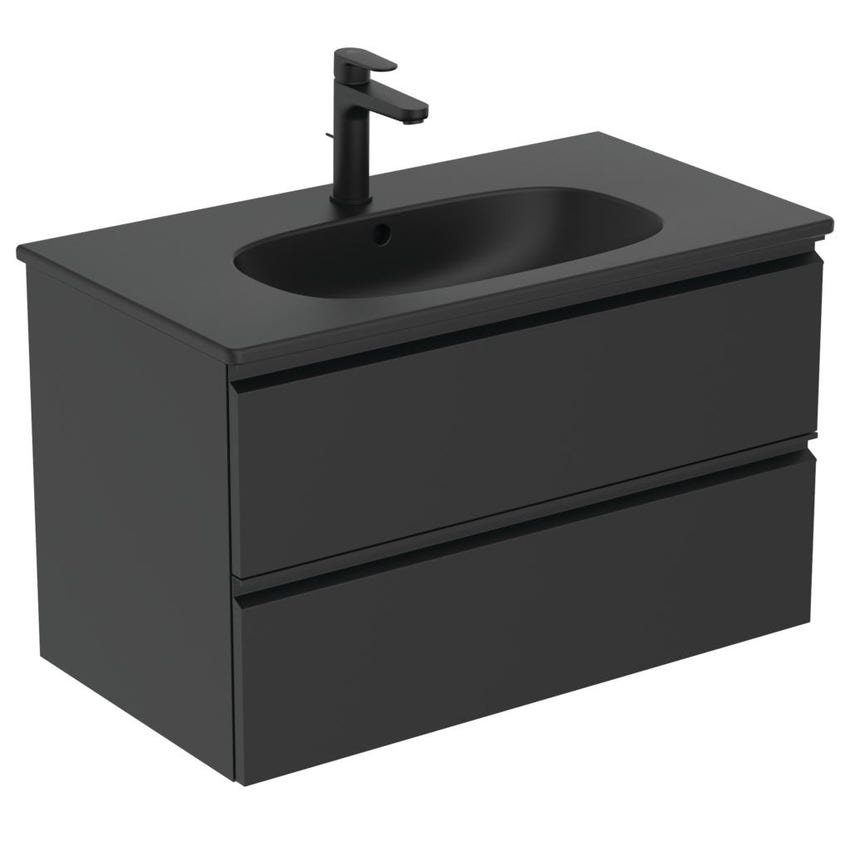 Immagine di Ideal Standard TESI lavabo top L.80 cm monoforo, con troppopieno, colore nero finitura opaco T3509V3