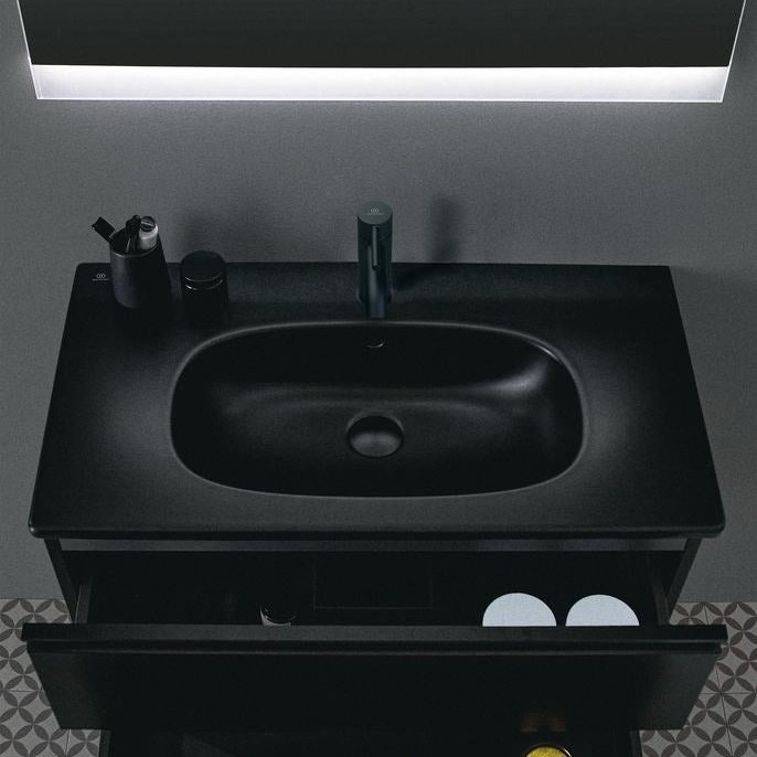 Immagine di Ideal Standard TESI lavabo top L.80 cm monoforo, con troppopieno, colore nero finitura opaco T3509V3