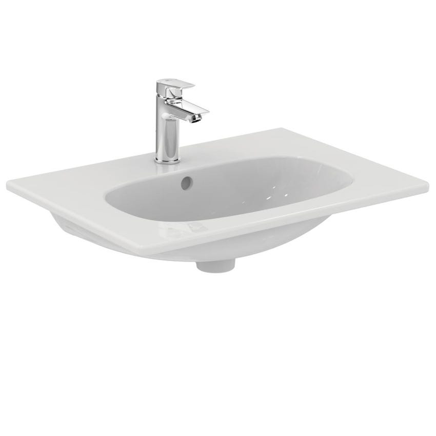Immagine di Ideal Standard TESI lavabo top L.60 cm monoforo, con troppopieno, colore bianco seta finitura opaco T3510V1