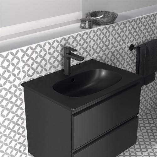 Immagine di Ideal Standard TESI lavabo top L.60 cm monoforo, con troppopieno, colore nero finitura opaco T3510V3