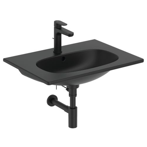 Immagine di Ideal Standard TESI lavabo top L.60 cm monoforo, con troppopieno, colore nero finitura opaco T3510V3