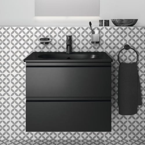 Immagine di Ideal Standard TESI lavabo top L.60 cm monoforo, con troppopieno, colore nero finitura opaco T3510V3