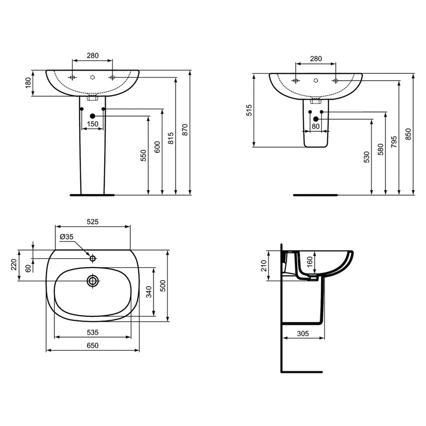 Immagine di Ideal Standard TESI lavabo L.65 cm monoforo, con troppopieno, colore bianco seta finitura opaco T3513V1