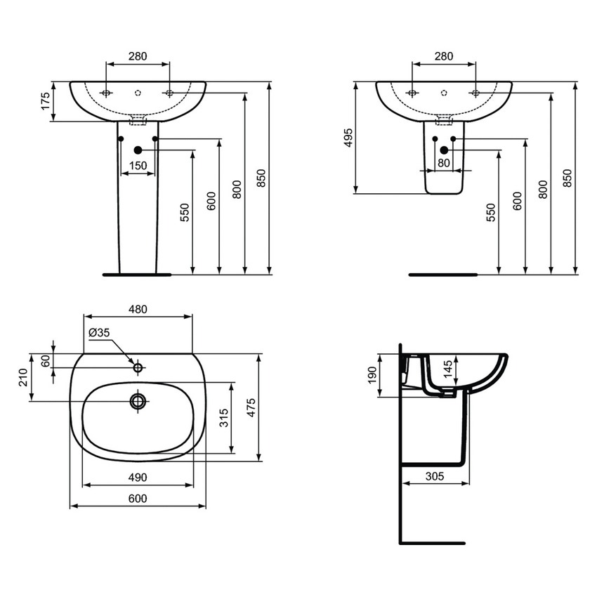 Immagine di Ideal Standard TESI lavabo L.60 cm monoforo, con troppopieno, colore bianco seta finitura opaco T3514V1