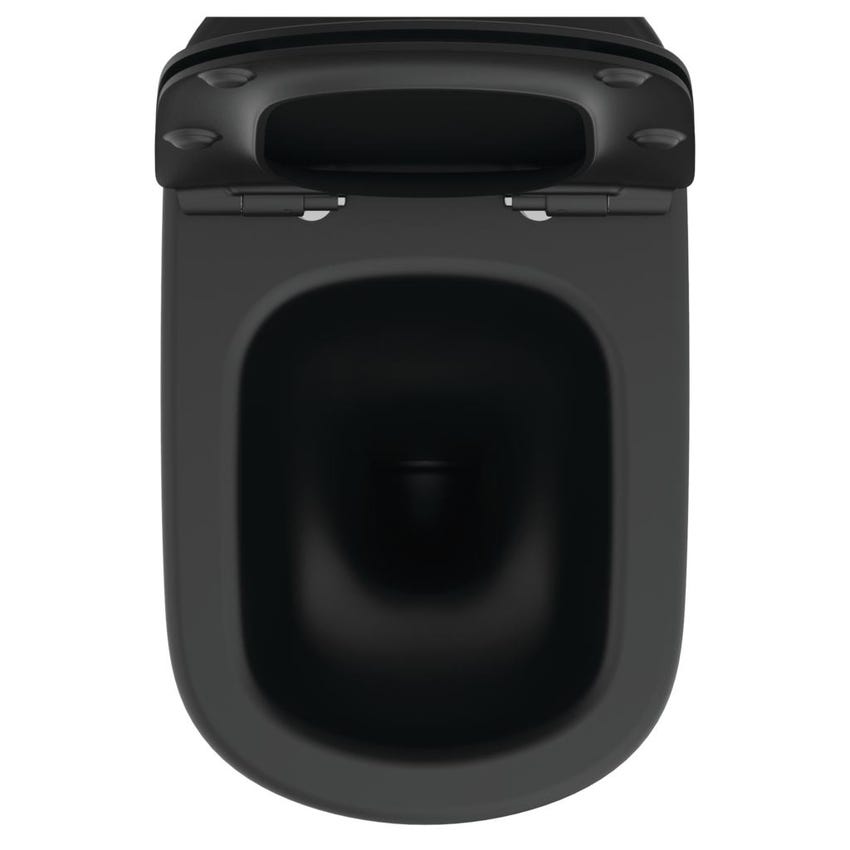 Immagine di Ideal Standard TESI vaso a pavimento AquaBlade® universale filo parete, con sedile slim con chiusura rallentata, colore nero finitura opaco T3536V3