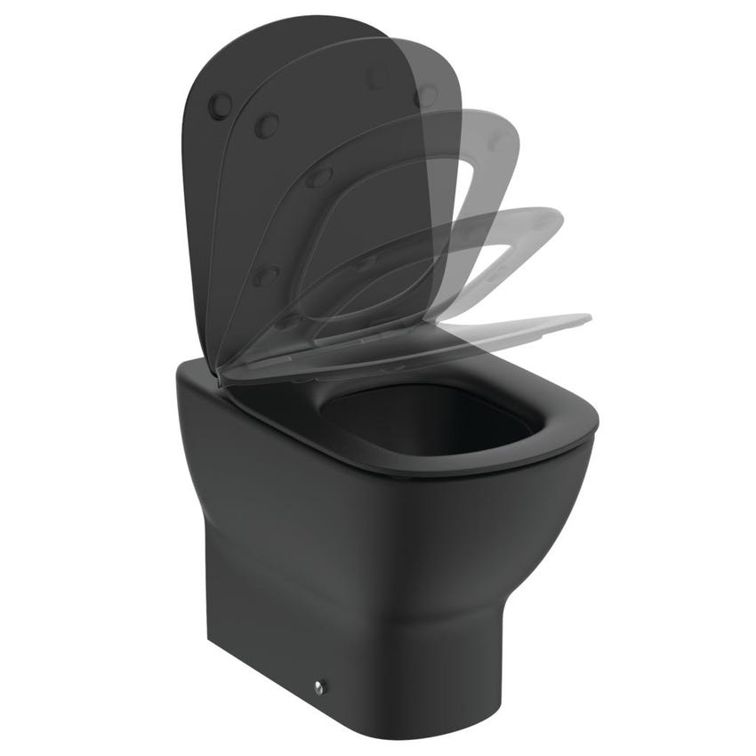 Immagine di Ideal Standard TESI vaso a pavimento AquaBlade® universale filo parete, con sedile slim con chiusura rallentata, colore nero finitura opaco T3536V3