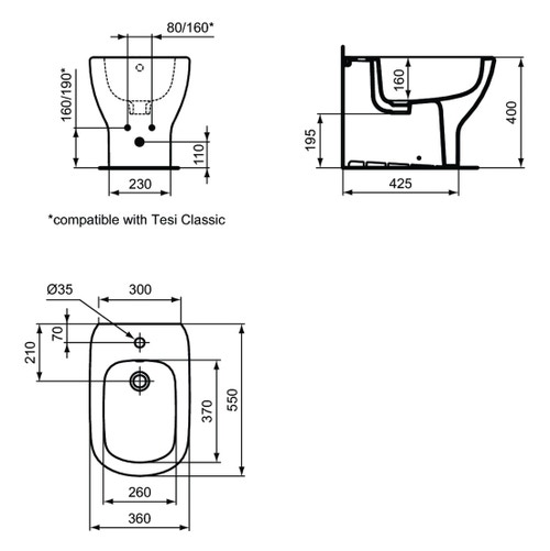 Immagine di Ideal Standard TESI bidet a pavimento filo parete, colore nero finitura opaco T3540V3