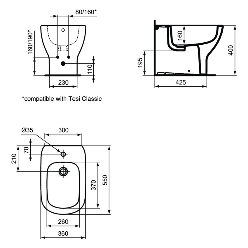 Immagine di Ideal Standard TESI bidet a pavimento filo parete, colore nero finitura opaco T3540V3