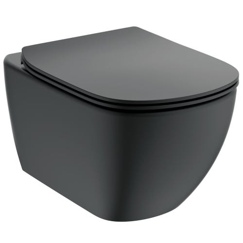 Immagine di Ideal Standard TESI vaso sospeso AquaBlade® con sedile slim con chiusura rallentata e sgancio rapido, colore nero finitura opaco T3546V3