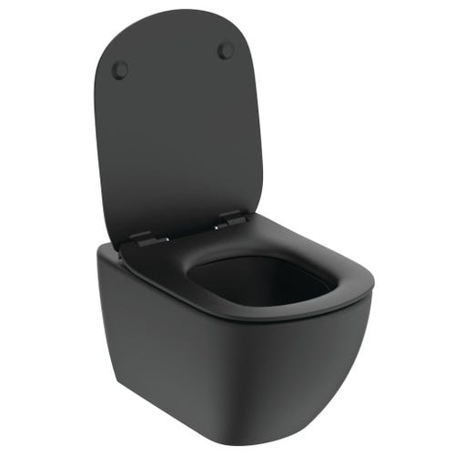 Immagine di Ideal Standard TESI vaso sospeso AquaBlade® con sedile slim con chiusura rallentata e sgancio rapido, colore nero finitura opaco T3546V3