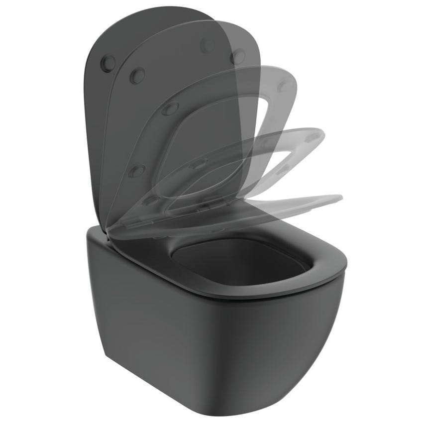 Immagine di Ideal Standard TESI vaso sospeso AquaBlade® con sedile slim con chiusura rallentata e sgancio rapido, colore nero finitura opaco T3546V3