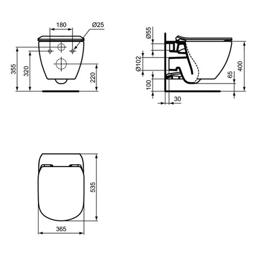 Immagine di Ideal Standard TESI vaso sospeso AquaBlade® con sedile slim con chiusura rallentata e sgancio rapido, colore nero finitura opaco T3546V3