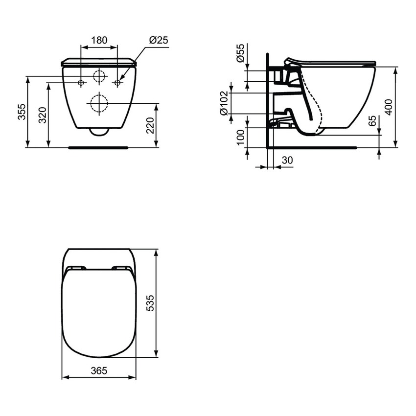 Immagine di Ideal Standard TESI vaso sospeso AquaBlade® con sedile slim con chiusura rallentata e sgancio rapido, colore nero finitura opaco T3546V3