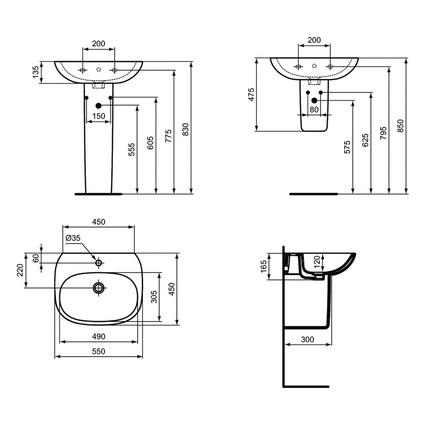 Immagine di Ideal Standard TESI lavabo L.55 cm, monoforo, con troppopieno, colore bianco T352301