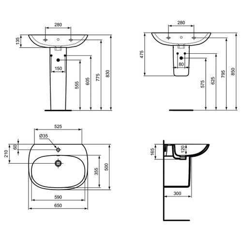 Immagine di Ideal Standard TESI lavabo L.65 cm, monoforo, con troppopieno, colore bianco T443301