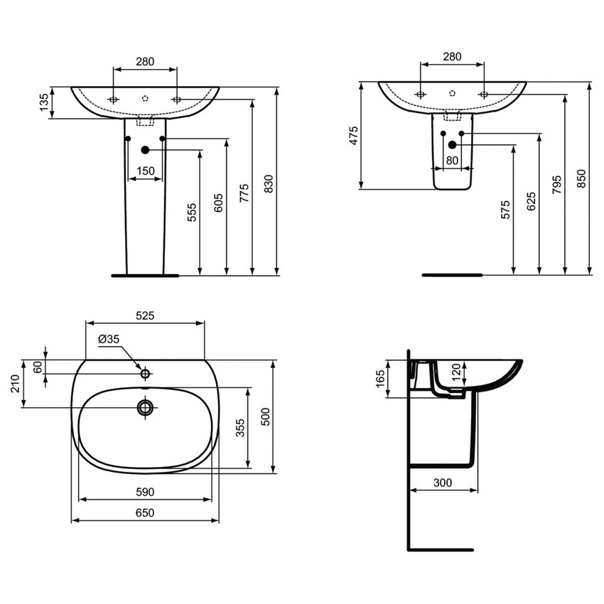 Immagine di Ideal Standard TESI lavabo L.65 cm, monoforo, con troppopieno, colore bianco T443301
