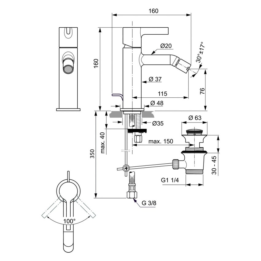 Immagine di Ideal Standard JOY miscelatore monocomando bidet, on bocca di erogazione fissa, finitura silver storm BC784GN