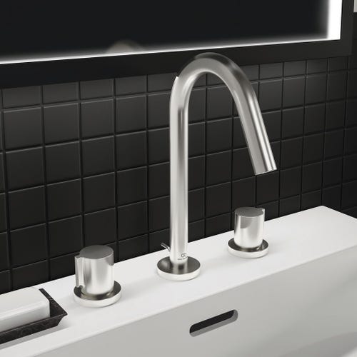 Immagine di Ideal Standard JOY miscelatore lavabo H.24.8 cm, 3 fori, con bocca di erogazione fissa, finitura silver storm BC783GN