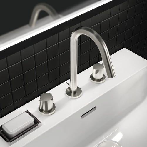Immagine di Ideal Standard JOY miscelatore lavabo H.24.8 cm, 3 fori, con bocca di erogazione fissa, finitura silver storm BC783GN