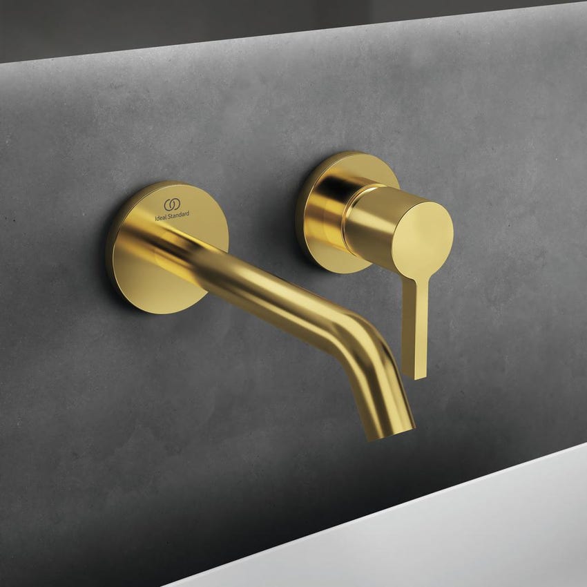 Immagine di Ideal Standard JOY miscelatore monocomando lavabo a parete P.18 cm, finitura brushed gold A7378A2