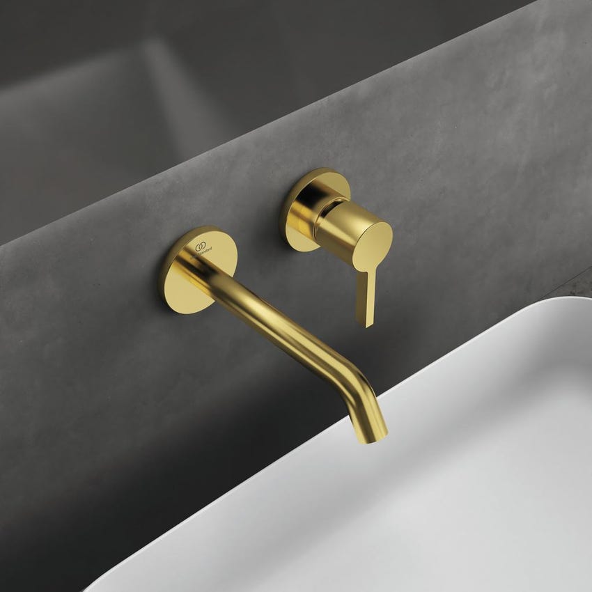 Immagine di Ideal Standard JOY miscelatore monocomando lavabo a parete P.18 cm, finitura brushed gold A7378A2