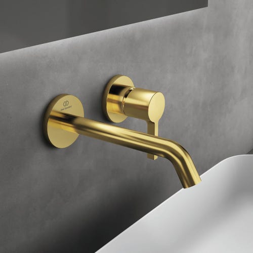 Immagine di Ideal Standard JOY miscelatore monocomando lavabo a parete P.18 cm, finitura brushed gold A7378A2