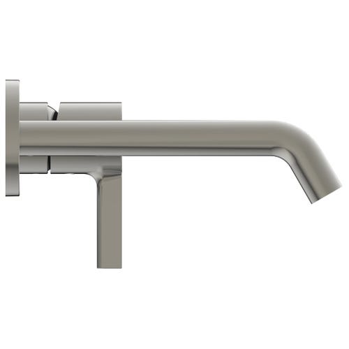 Immagine di Ideal Standard soluzione bagno doppio lavabo 60 cm su mensola 180 cm, colore bianco finitura lucido, doccia rettangolare 120x90 cm, colore grigio cemento finitura pietra opaco, rubinetteria finitura silver storm SING10