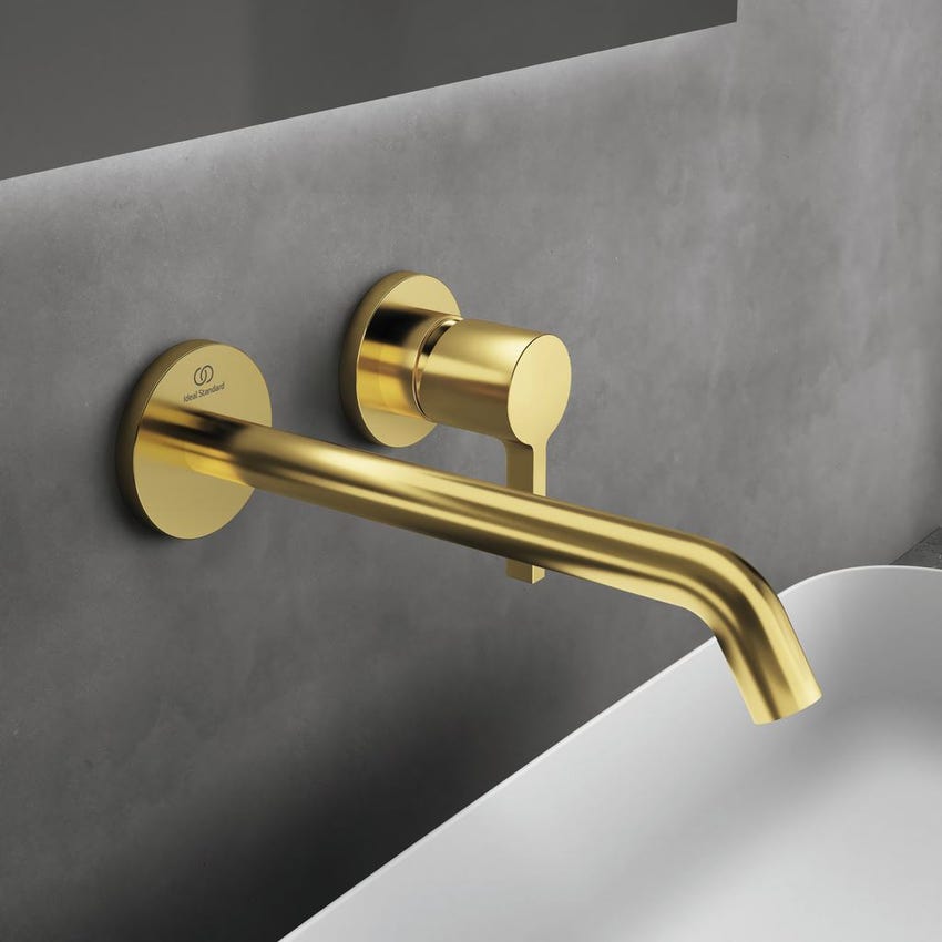 Immagine di Ideal Standard JOY miscelatore monocomando lavabo a parete P.22 cm, finitura brushed gold A7379A2