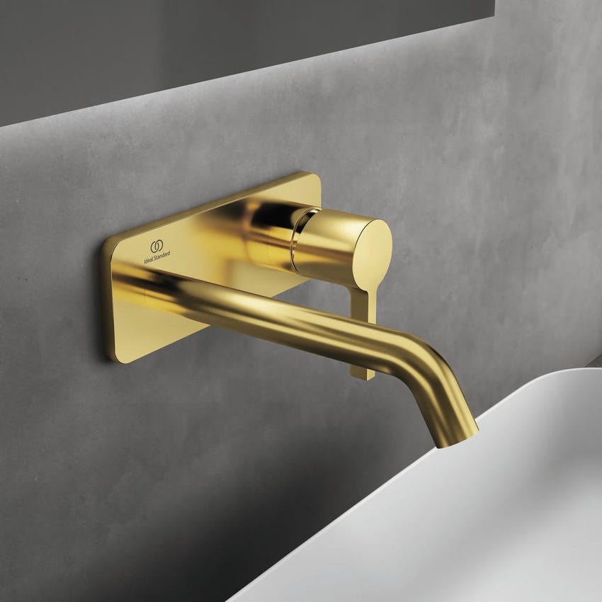 Immagine di Ideal Standard JOY miscelatore monocomando lavabo a parete P.18 cm, finitura brushed gold A7380A2