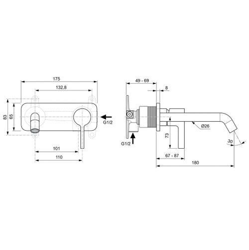 Immagine di Ideal Standard JOY miscelatore monocomando lavabo a parete P.18 cm, finitura cromo A7380AA