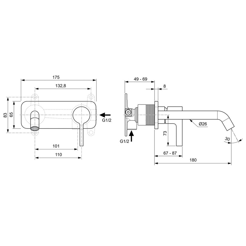 Immagine di Ideal Standard JOY miscelatore monocomando lavabo a parete P.18 cm, finitura cromo A7380AA