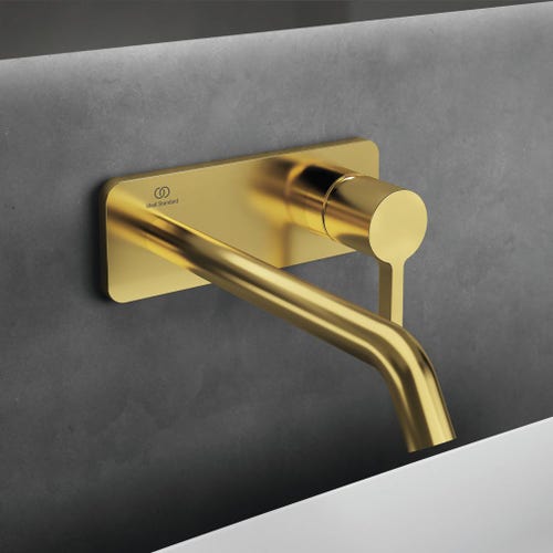 Immagine di Ideal Standard JOY miscelatore monocomando lavabo a parete P.24 cm, finitura brushed gold A7381A2