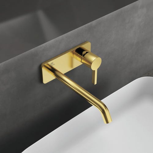 Immagine di Ideal Standard JOY miscelatore monocomando lavabo a parete P.24 cm, finitura brushed gold A7381A2