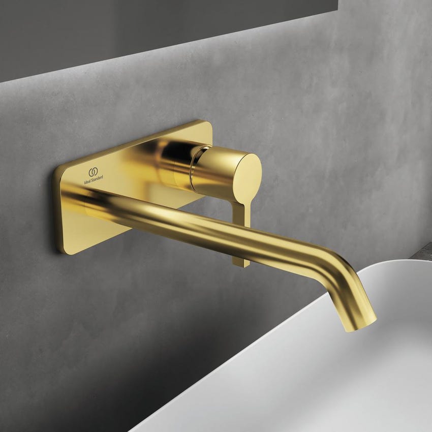 Immagine di Ideal Standard JOY miscelatore monocomando lavabo a parete P.24 cm, finitura brushed gold A7381A2