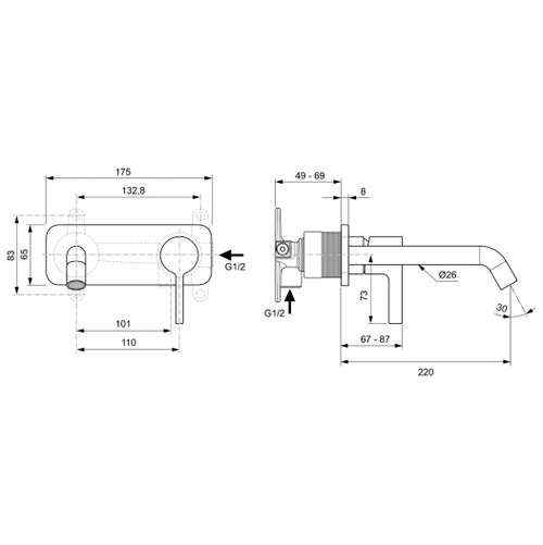 Immagine di Ideal Standard JOY miscelatore monocomando lavabo a parete P.24 cm, finitura cromo A7381AA