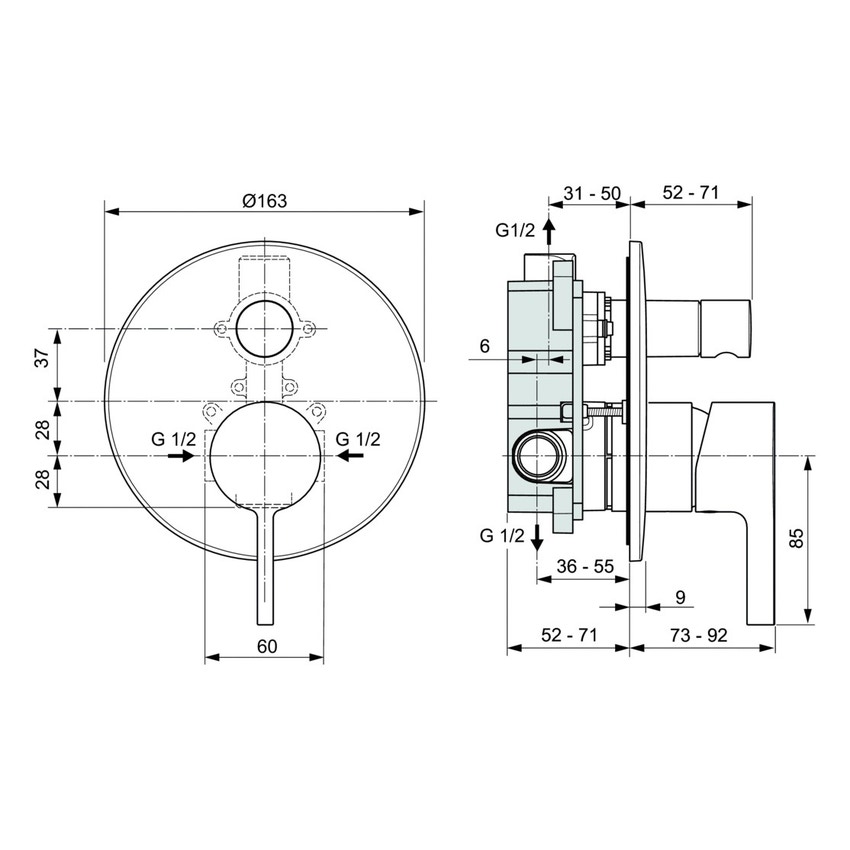 Immagine di Ideal Standard JOY miscelatore monocomando per vasca/doccia ad incasso, finitura silver storm A7386GN