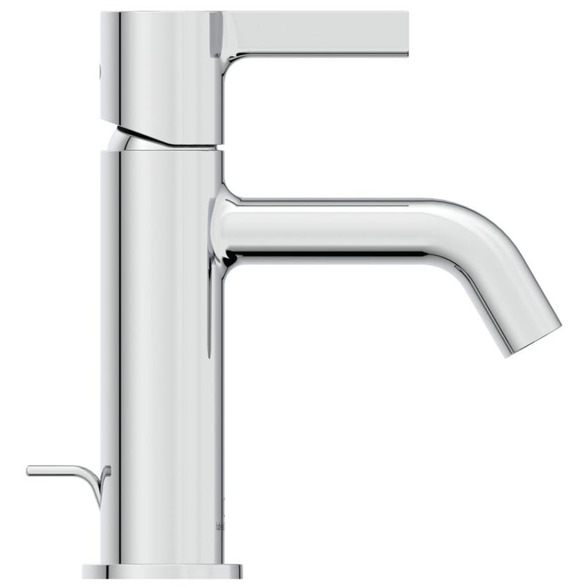 Ideal Standard CONCA composizione bagno: lavabo d'appoggio L.60 P.45 cm,  colore bianco, miscelatore monocomando con scarico, finitura cromo, mobile  sottolavabo L.120 cm, finitura legno chiaro, specchio rotondo Ø80 CONCA02